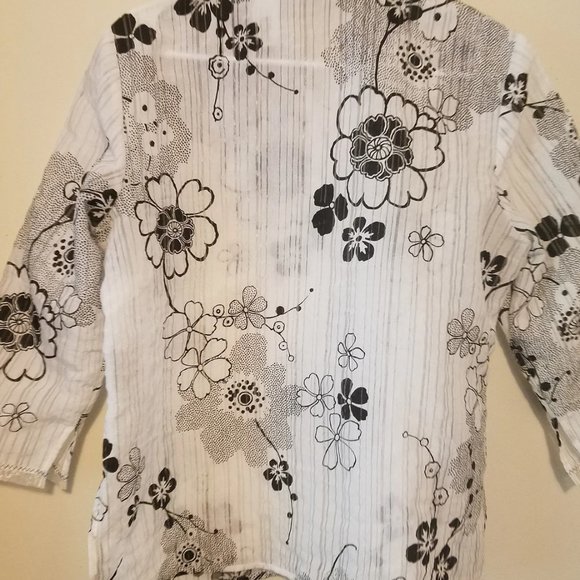 Vintage Hawaiian Shirt Womens Blouse LG Black & White Tunic J.H. Collectibles - Picture 5 of 10